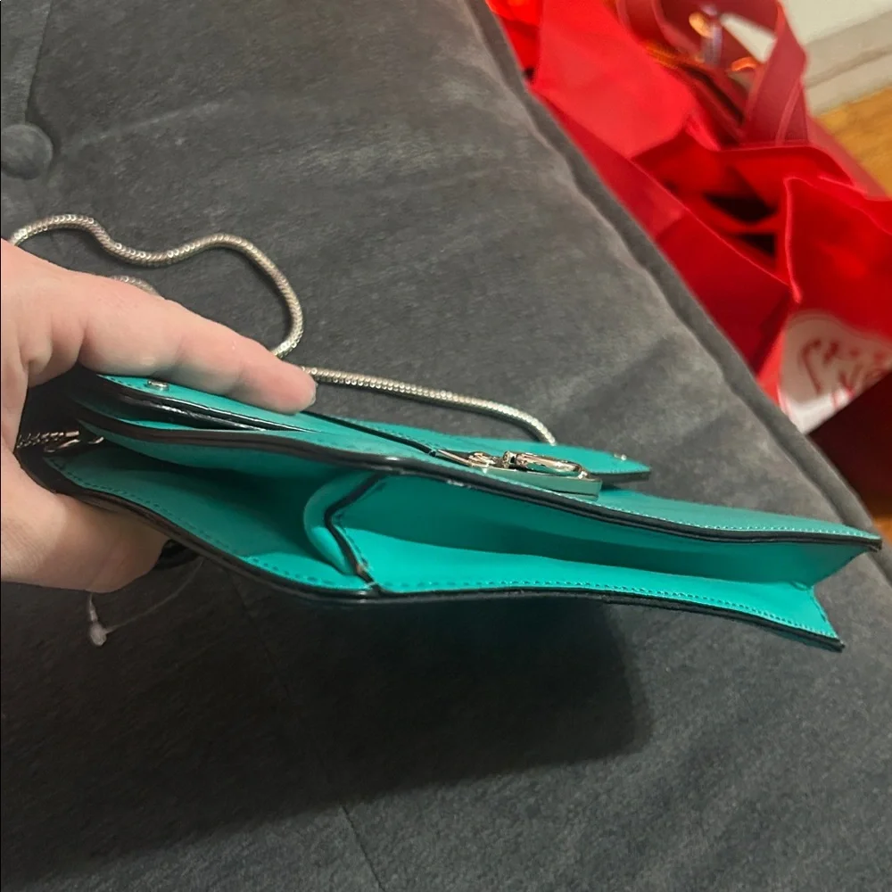 MILLY Aqua Leather Turquoise Envelope Crossbody Bag - Picture 4 of 7